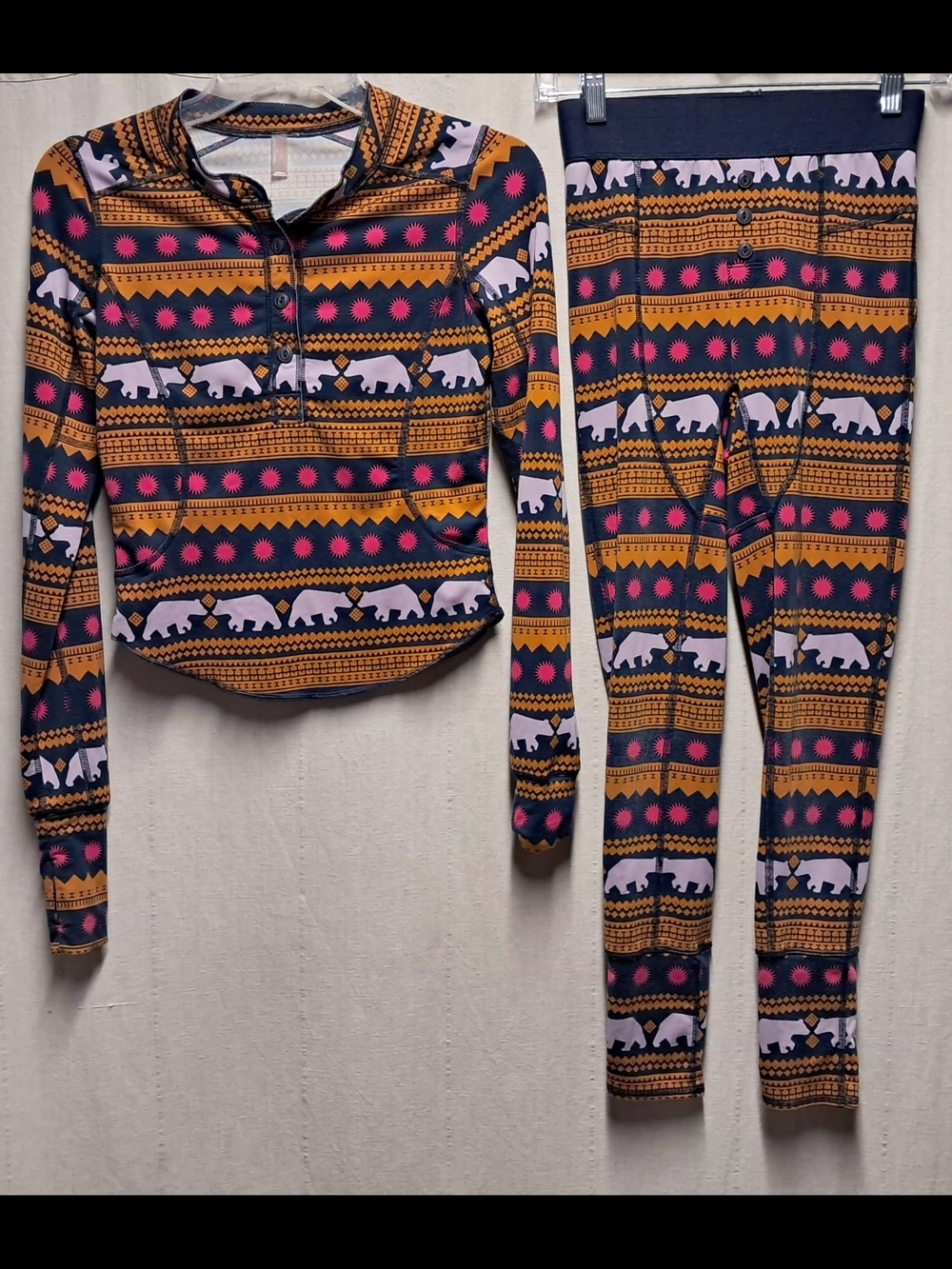 FP Movement by Free People Navy Pajama Set with Gold & Pink Accents